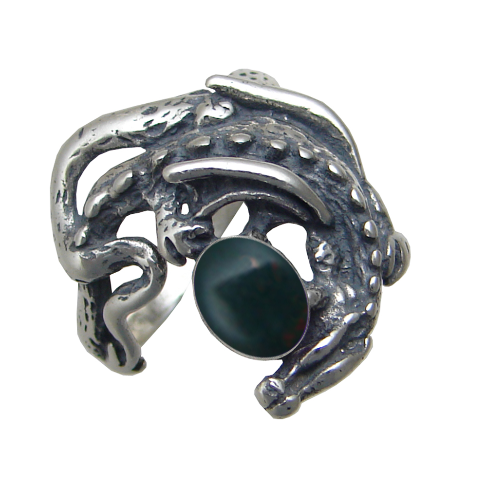 Sterling Silver Dragon of Protection Ring With Bloodstone Size 10 Sterling Silver Dragon of Protection Ring With Bloodstone Size 10
